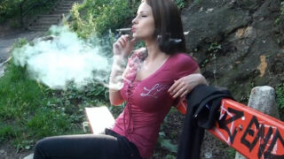 Abbie smoking in nature on bench