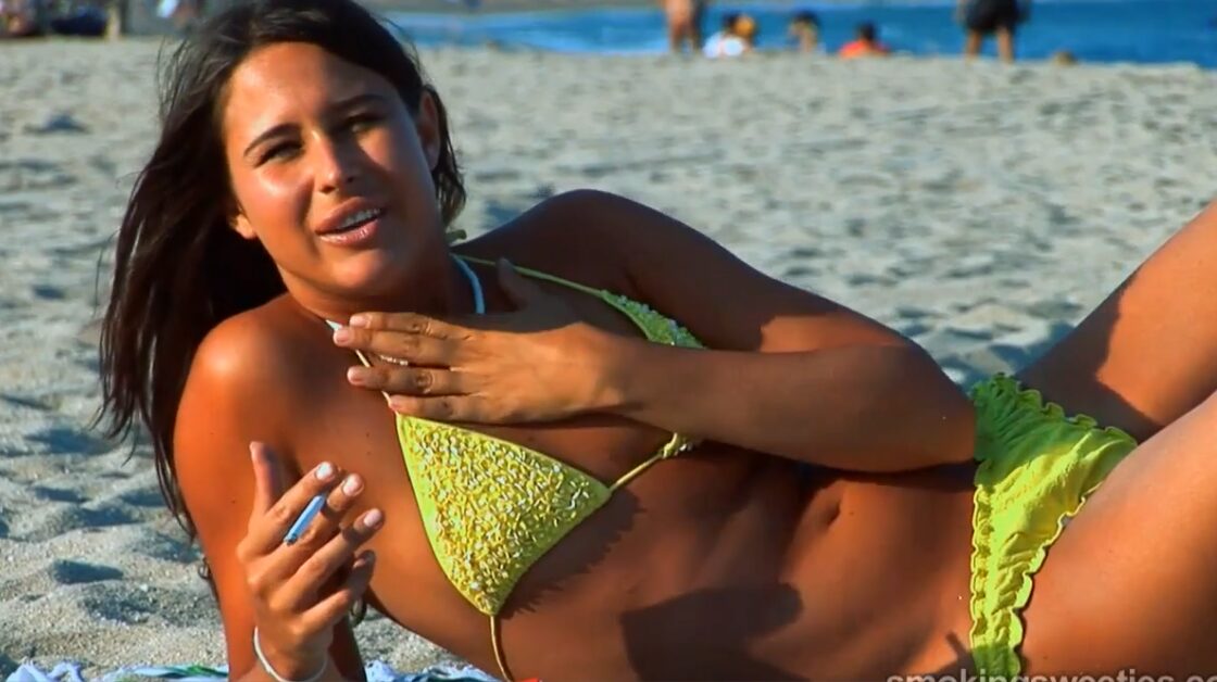 Ajda Chain smoking and 2 cigarettes at once on beach