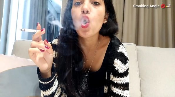 Angie teaching direct inhale and smoke tricks