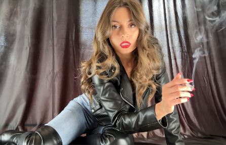 Anna Zapala Smoking in Leather Jacket