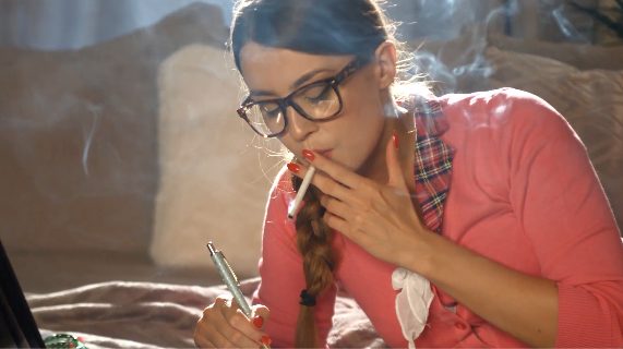 Anna chain Smoking while Working in her Uniform