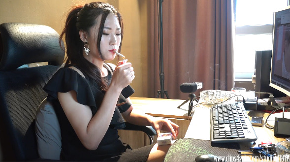 Asian Secretary Smoking At work