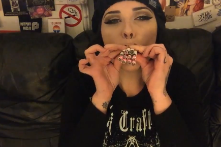 Goth girl smoking 10 cigs at Once (Darkside)