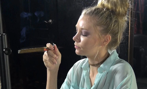 Lisa Big Cigar Inhales for her small lungs