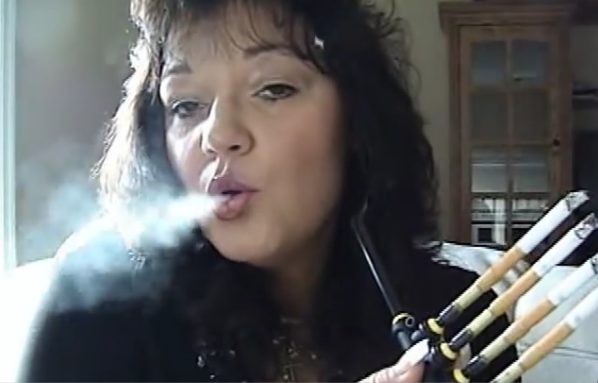Denise Mature lady Smoking 4 at once with a quad holder