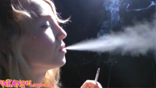 Pink Angel smoking a Marlboro Light 100