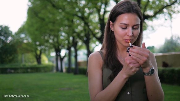 Russian Girl Outside Smoking Interview with talk about Health Aspect