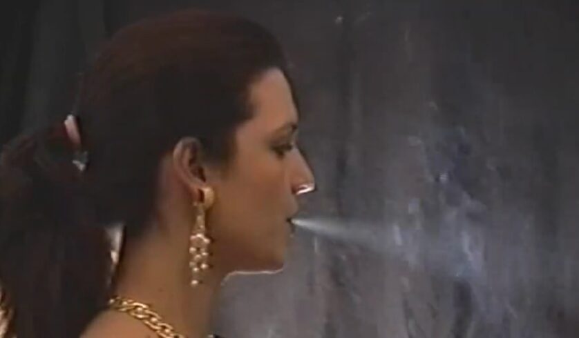 SAMANTHA reading and breathholding smoking