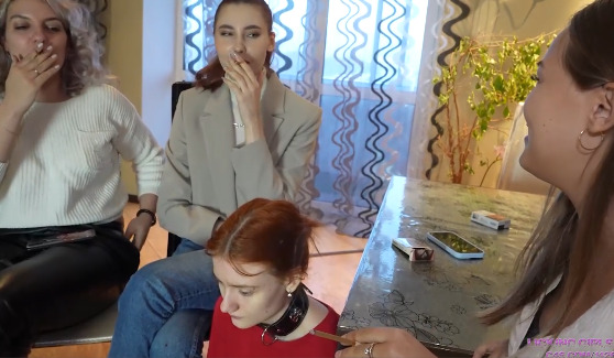 Ashtray servant for smoking girls – Alsu Jane and Pamela