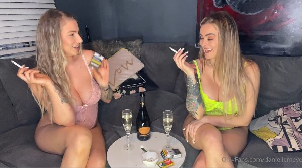 Danielle Maye Smokes in Lingerie while Having a talk with her Friend