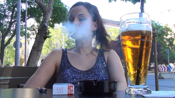 Smoking a Cigarette Topless