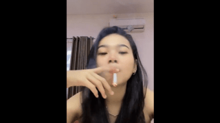 Teen addicted and with raspy voice and absorbing smoke