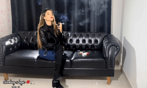 Boots jeans and leather jacket hoops marlboro reds – Angie Smoking