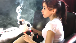 Teen emily smokes with her plush