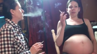 Hot pregnant teen and her mom smoke together