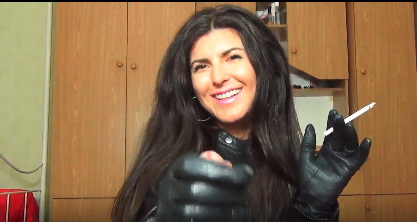 Smoking Handjob with Leather Goves